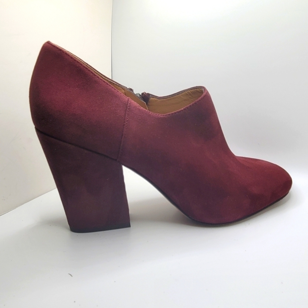 Franco Sarto Sz 10M Leather Suede Block Heel 3.5" Burgundy Zip Up Ankle Bootie - Picture 7 of 12